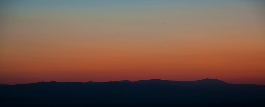 Mountains, Sunset, Evening, Silhouette, landscape, horizon HD wallpaper