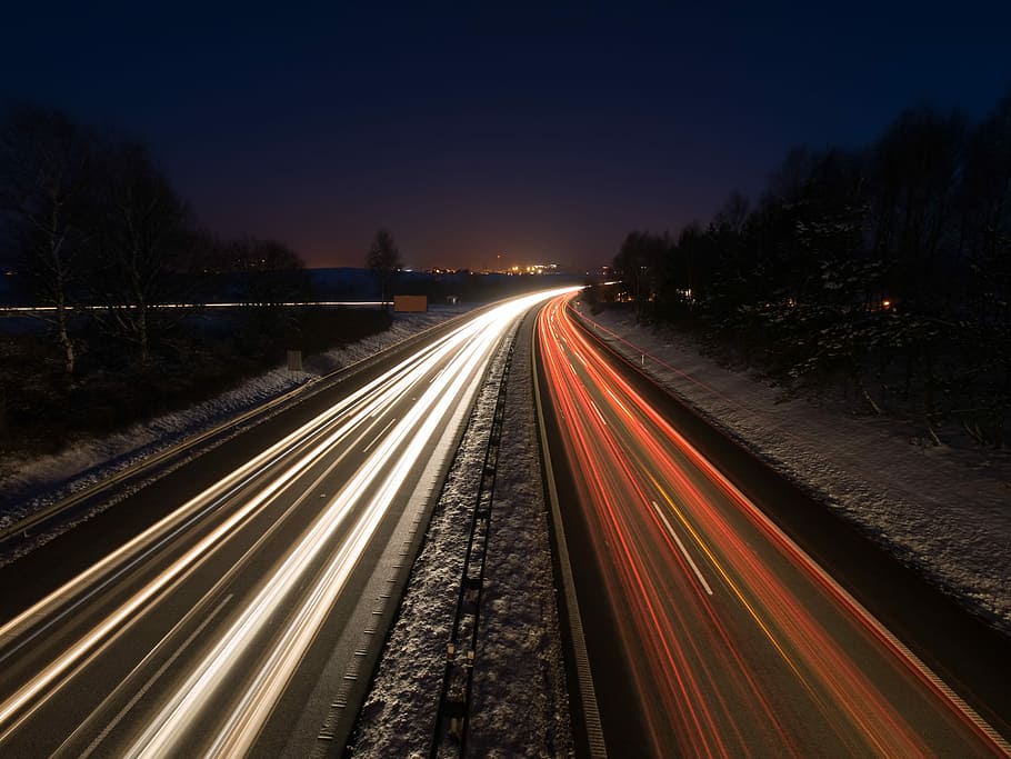 Heavy traffic on the highway in the night, time lapse photography of running vehicles during night time, HD wallpaper