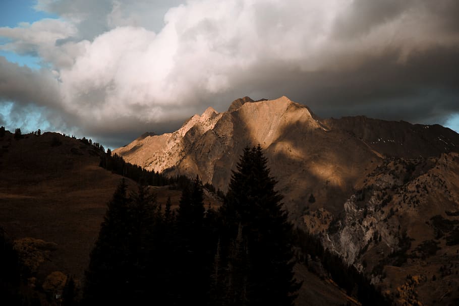 cloudy, dark clouds, landscape, mountain, mountain peak, nature HD wallpaper