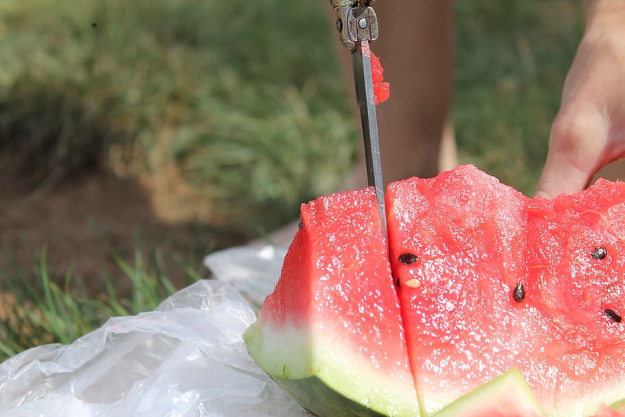 Watermelon, Fruit, Knife, red, refreshment, juicy, crushed HD wallpaper