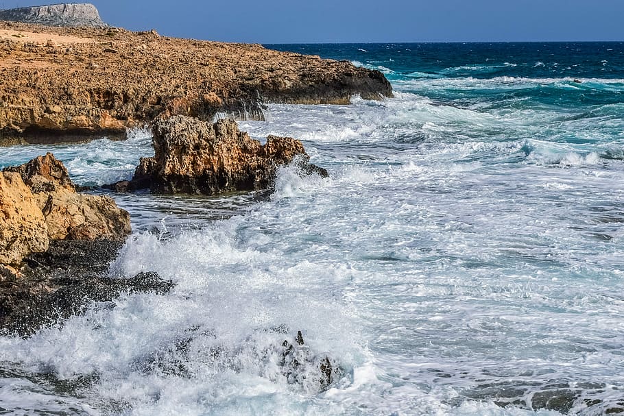 sea, waves, nature, seashore, rocky coast, landscape, coastline HD wallpaper