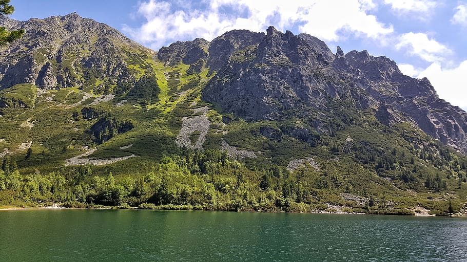mountain, clouds, lake, water, beauty in nature, tranquility HD wallpaper