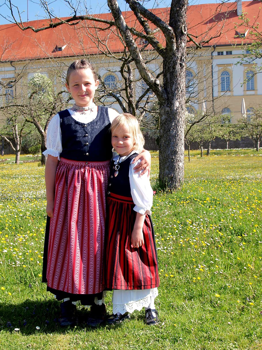girl holding toddler outdoors, bavarian, kids, girls, youngster, HD wallpaper