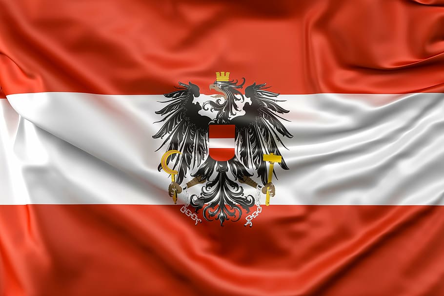 red and white striped flag, austria, eagle, flag of austria, windy, HD wallpaper
