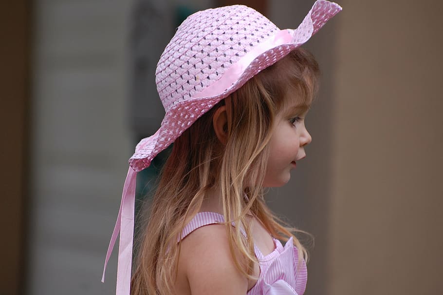 selective focus photography of girl wearing pink sunhat, easter HD wallpaper