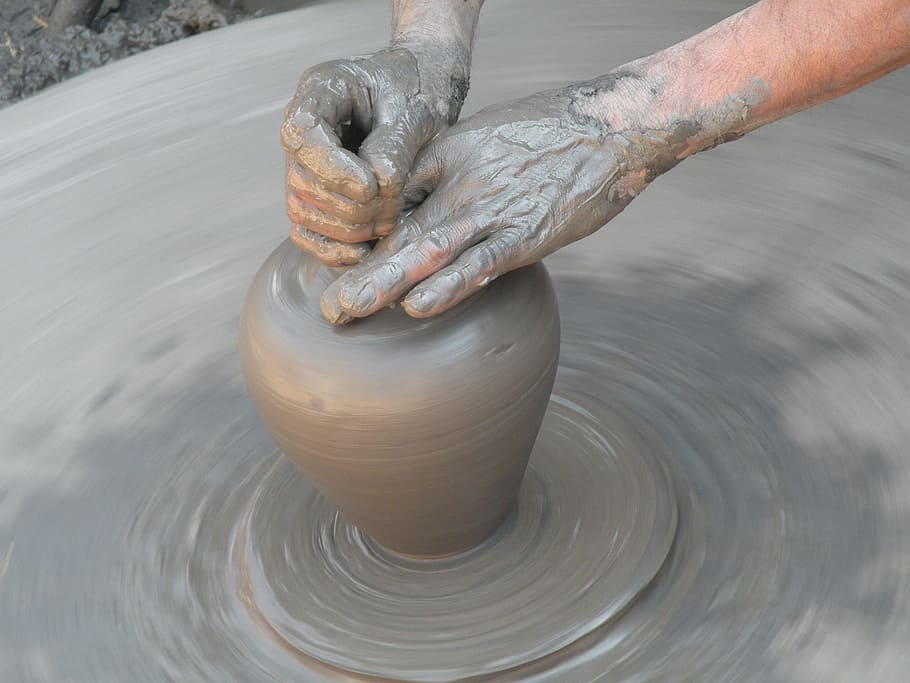 person making pot, clay, hands, work, craft, potter, human hand HD wallpaper