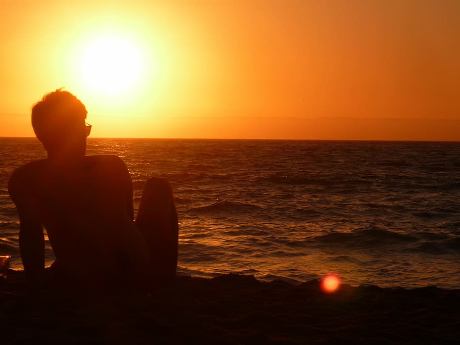 sunset, horizon, beach, orange, sea, sky, water, horizon over water HD wallpaper