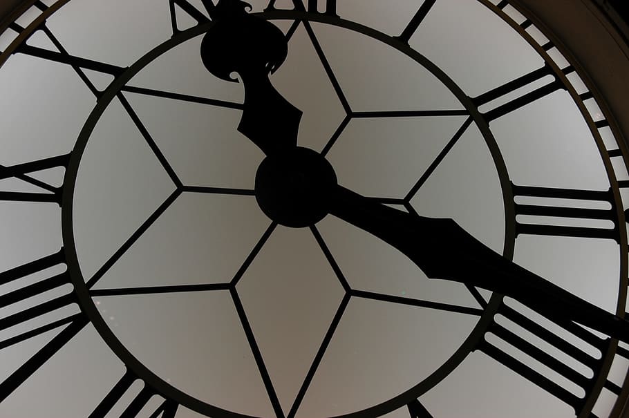 white and black analog wall clock close-up photo displaying 11:19 HD wallpaper