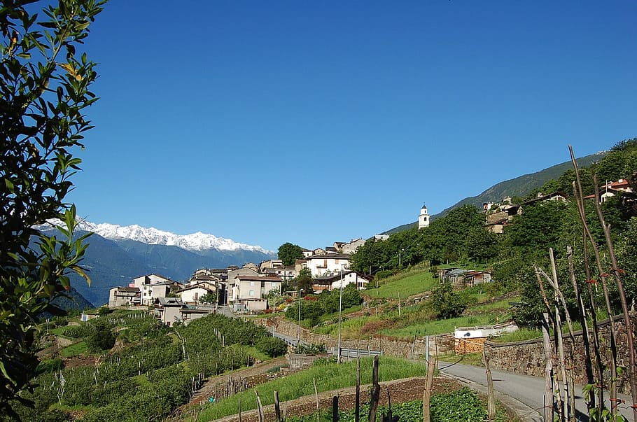 Italy, Landscape, Clouds, Forest, sky, trees, woods, village HD wallpaper