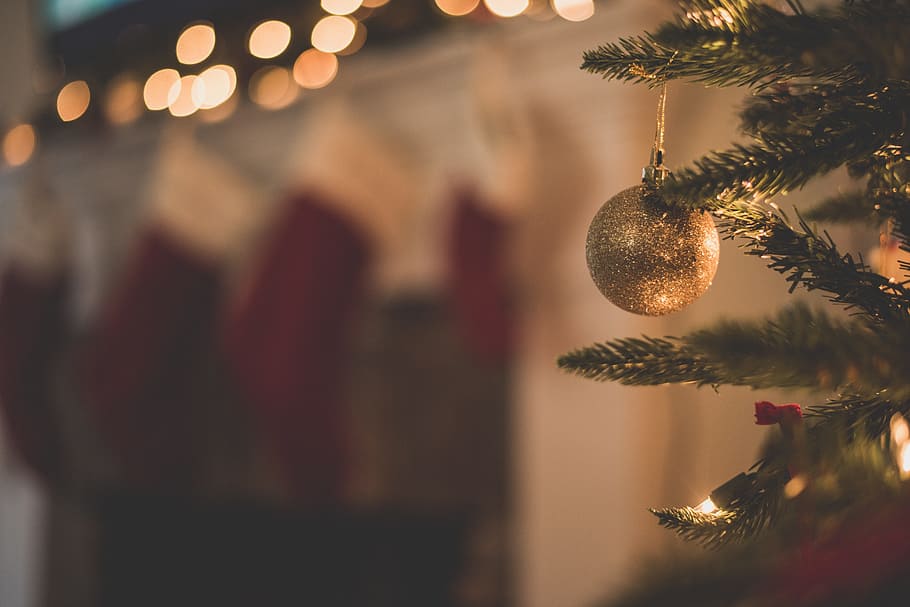 glittered gold bauble, christmas, ball, decoration, glitters HD wallpaper