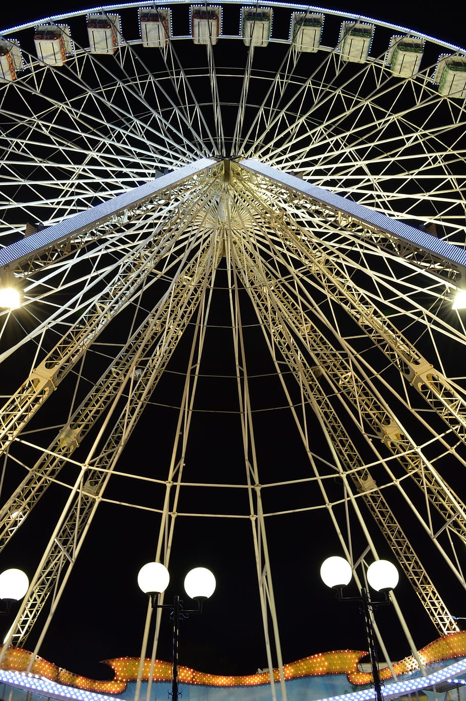 Fun Fair, Wheel, Avignon, Night, light, nightlife, ferris Wheel HD wallpaper