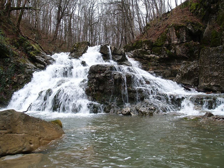Nature, Waterfall, Mountains, River, forest, no people, day HD wallpaper