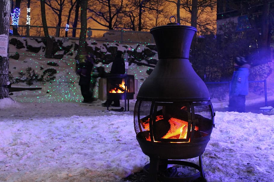 Snow, Fire, Campfire, Bonfire, Flames, lena, wood, hot, fireplace HD wallpaper