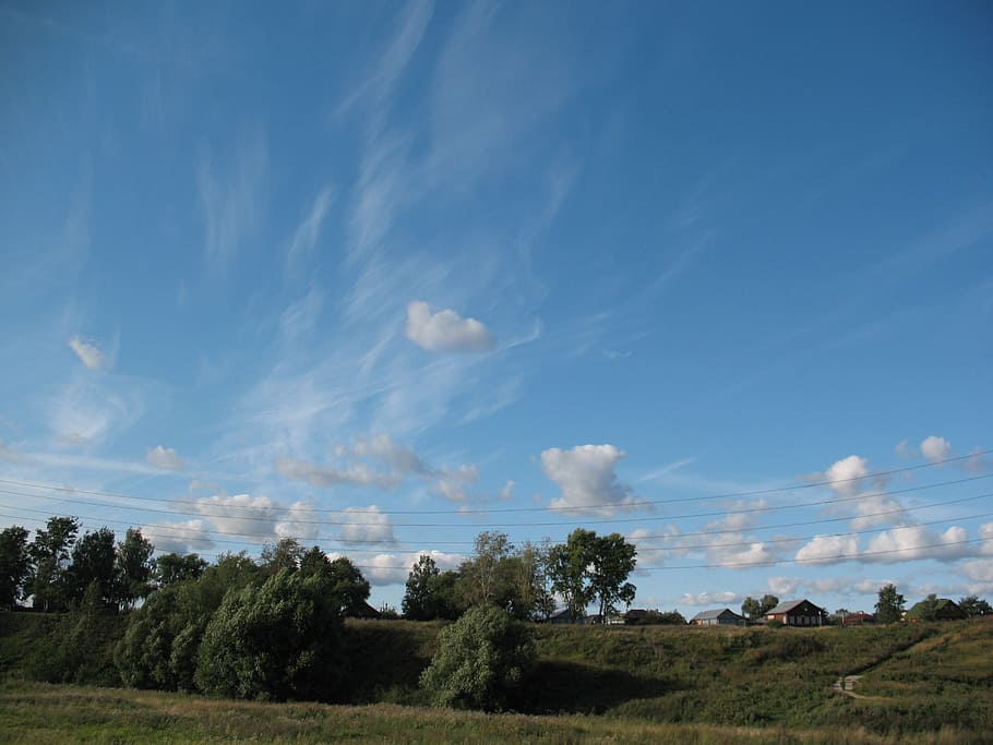 sky, clouds, blue, landscape, day, nature, tree, summer, outdoors HD wallpaper