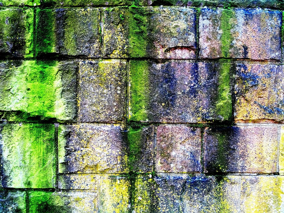 stones, wall, moss, pattern, stone wall, masonry, green, background HD wallpaper