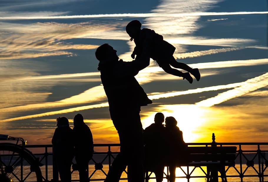 man lifting kid photo, Human, Child, Family, Play, joy, father HD wallpaper