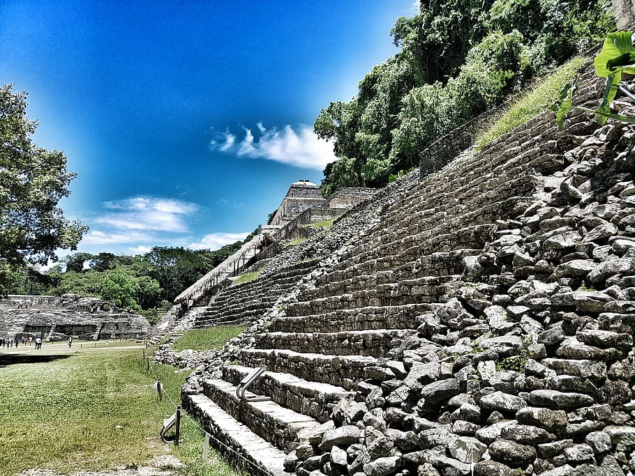 pyramids, palenque, landscape, mexico, architecture, sky, staircase HD wallpaper