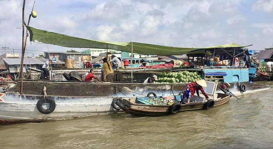 water, transportation system, boat, river, travel, mekong delta, HD wallpaper