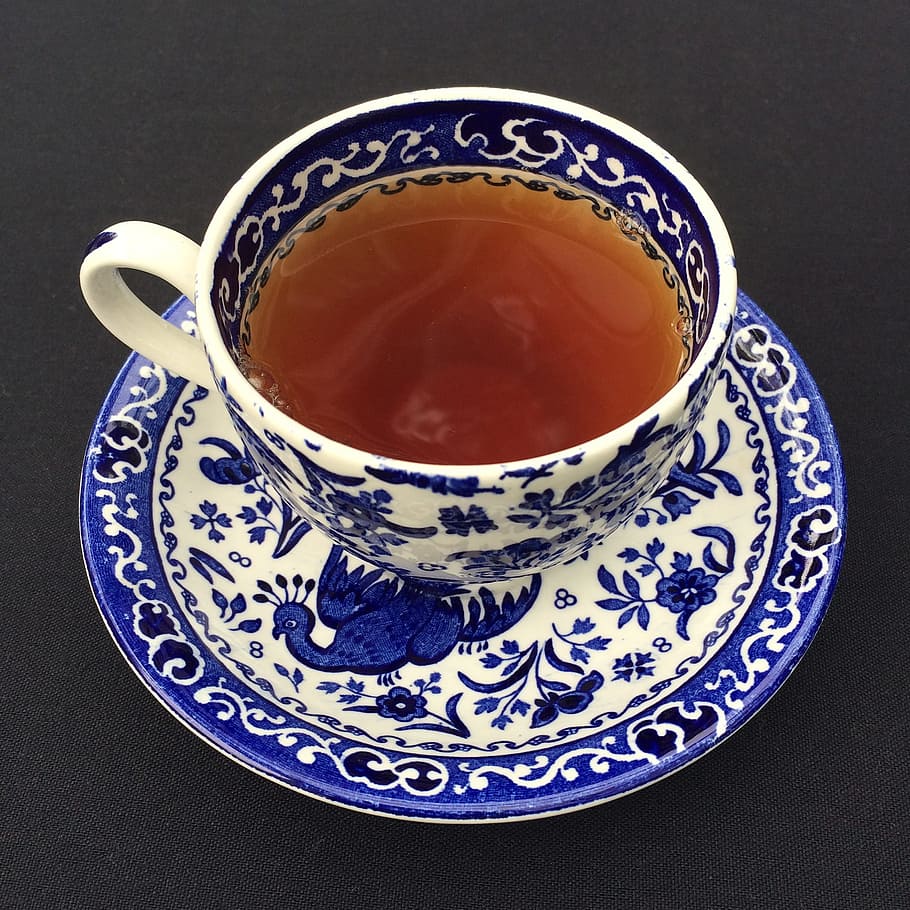 white and blue ceramic cup and saucer, tea, drink, teacup, china HD wallpaper