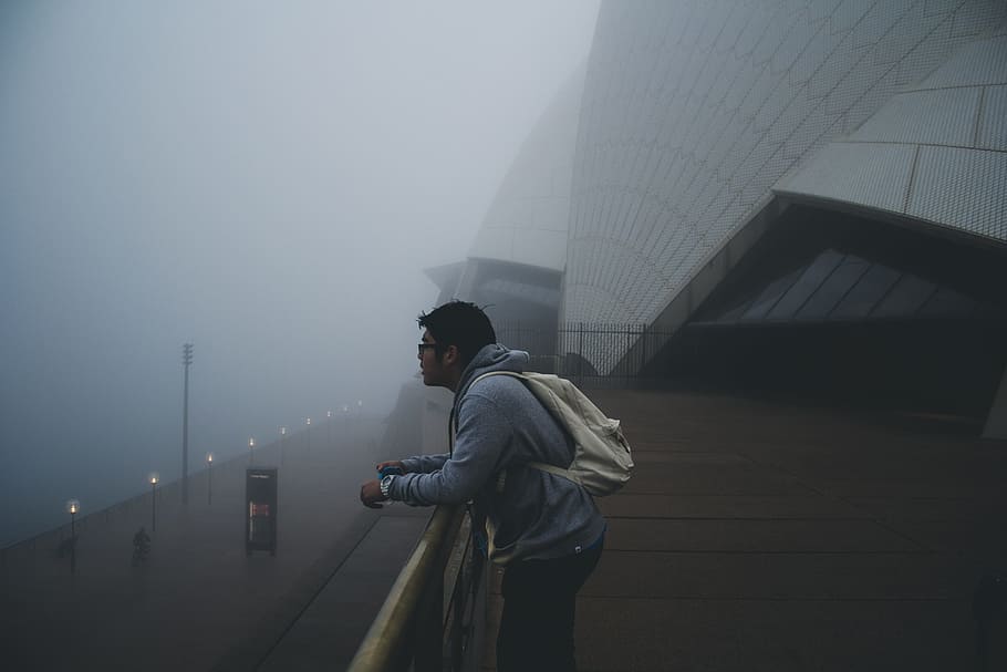people, man, building, structure, architecture, dome, fogs HD wallpaper