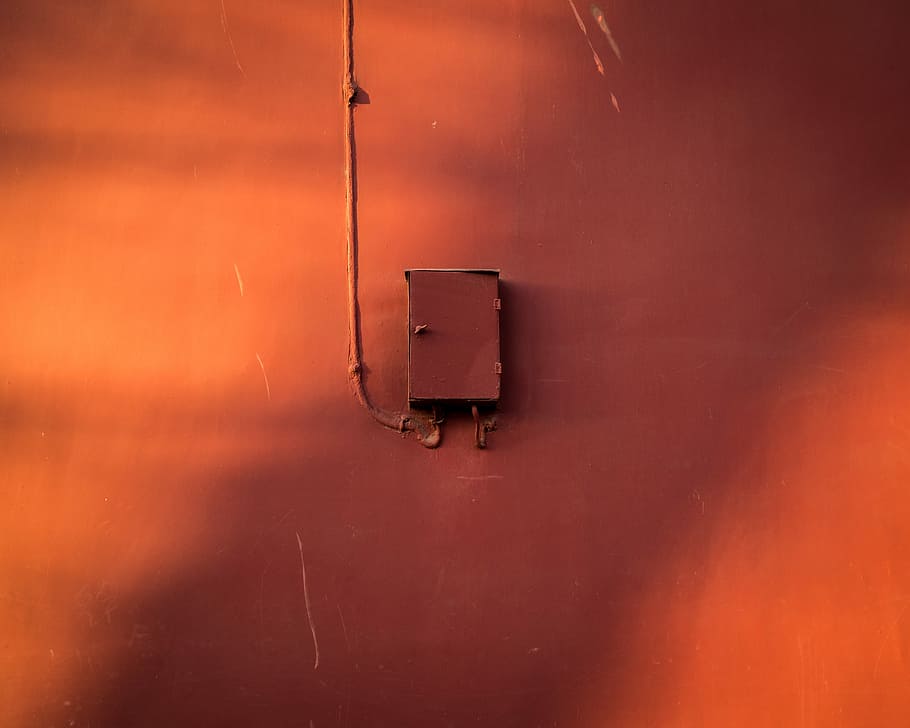 photo of brown power distribution box mountain on wall, closed gray metal door HD wallpaper