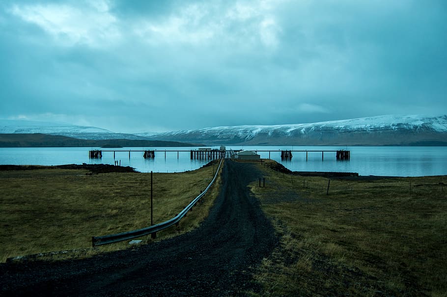 Brown Dock Near Snow Mountain at Daytime, clouds, cold, daylight HD wallpaper
