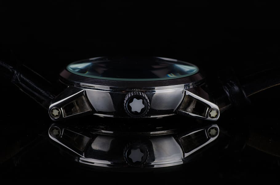 watch, reflection, time, mont, blanc, low-key, macro-shot, black background HD wallpaper