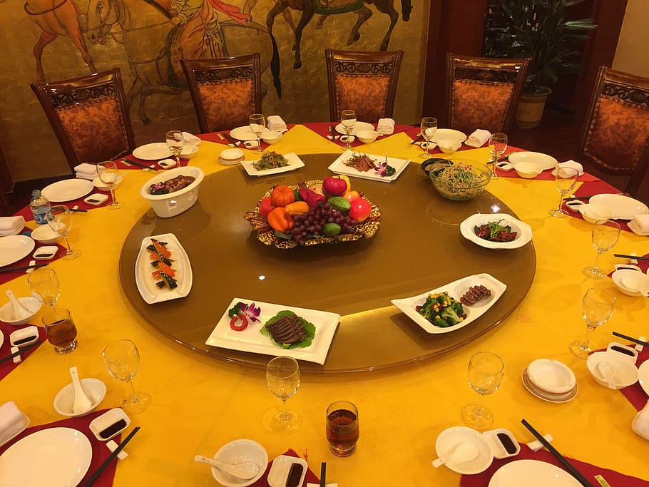 Dinner, China, Table, Lazy Susan, Meal, chinese, setting, chopsticks HD wallpaper