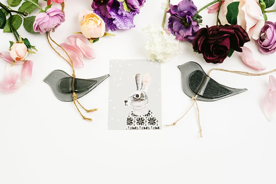 Styled Background with Rabbit and birds, concepts And Ideas, bouquet HD wallpaper