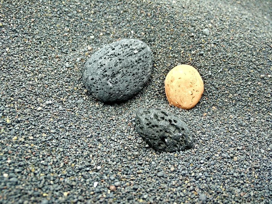Sand, Pebble, Stones, Pebbles, Beach, black, grey, orange, rose, HD wallpaper
