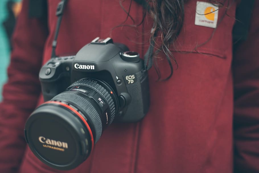 black Canon EOS 7D, camera, dslr, lens, photographer, photography HD wallpaper