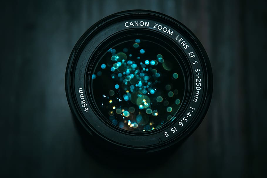 black Canon DSLR camera lens, selective focus photography of black Canon telephoto lens with bokeh, HD wallpaper
