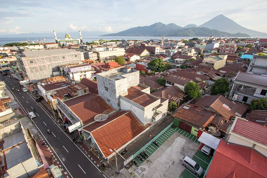 view, city, ternate, building exterior, architecture, built structure HD wallpaper