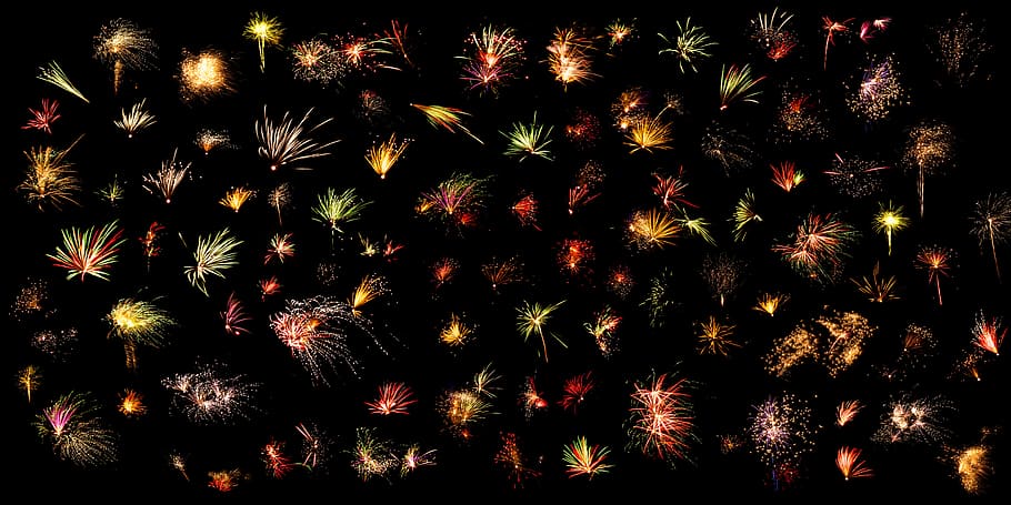 black and multicolored floral textile, fireworks, christmas HD wallpaper
