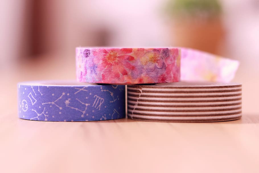 three assorted ribbon rolls, close-up, studio shot, selective focus HD wallpaper