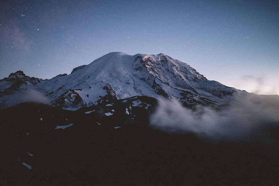 landscape photography of mountain with snow, snowpeak mountain during daytime HD wallpaper