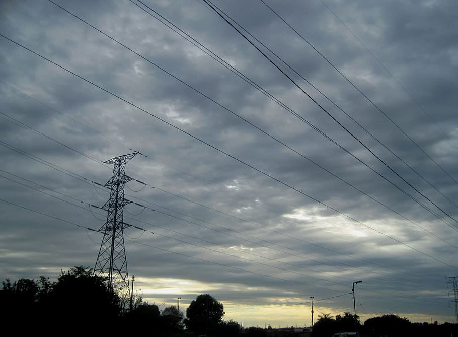 Sky, Clouds, Low, Dark, Light, Break, light break, overhead cables HD wallpaper