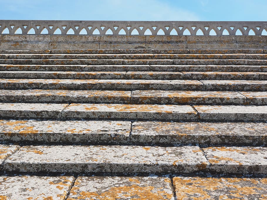 grey and beige concrete bleachers, gradually, stairs, rise, roof, HD wallpaper