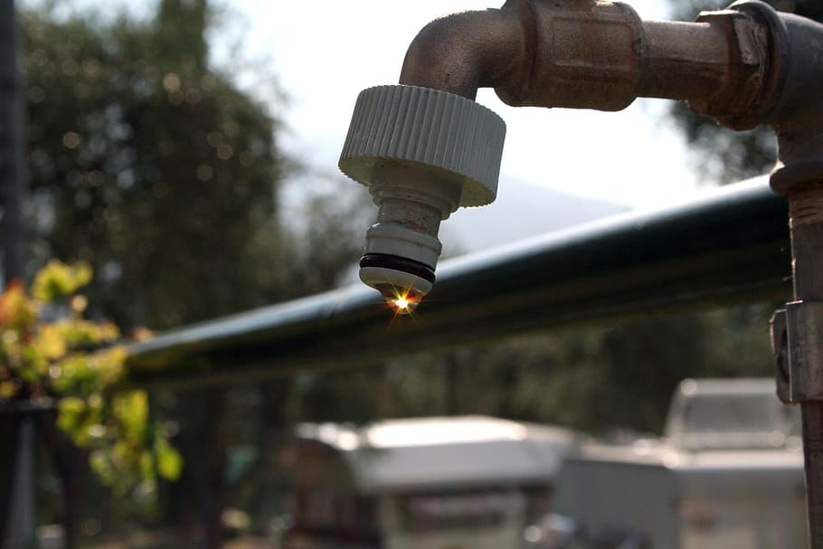 faucet, sun, reflection, drip, water, water connection, gardena HD wallpaper