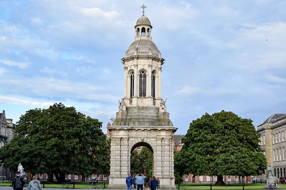tower, tourists, trinity college, dublin, ireland, built structure, HD wallpaper