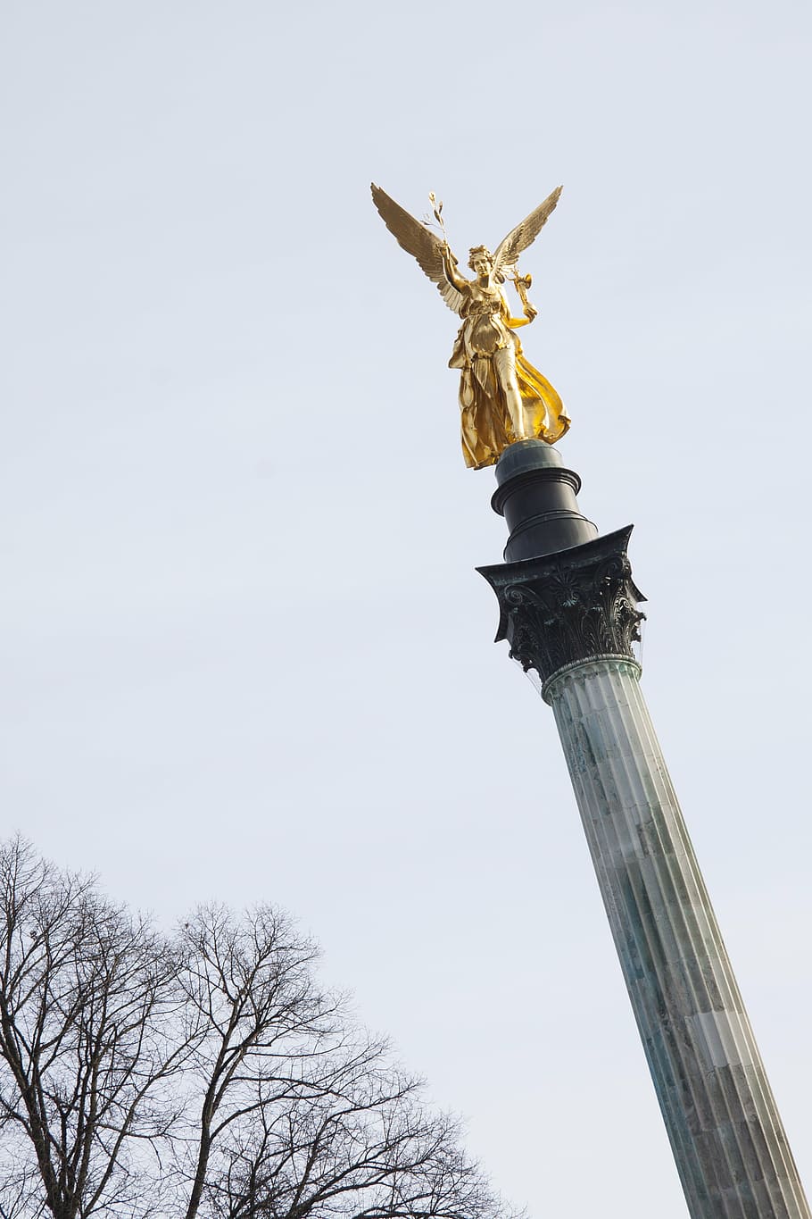 statue, angel, gold, gilded, leaf gilded bronze, wing, pillar HD wallpaper