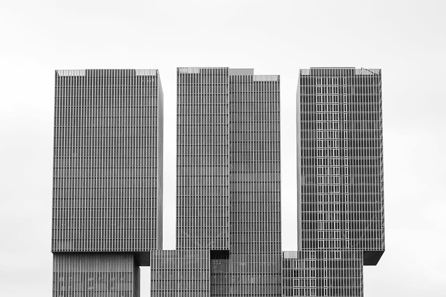 three gray concrete high rise buildings, untitled, minimal, architecture HD wallpaper