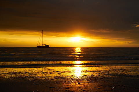 solar, beach, light, marine, sunset, landscape, sky, reflection HD wallpaper