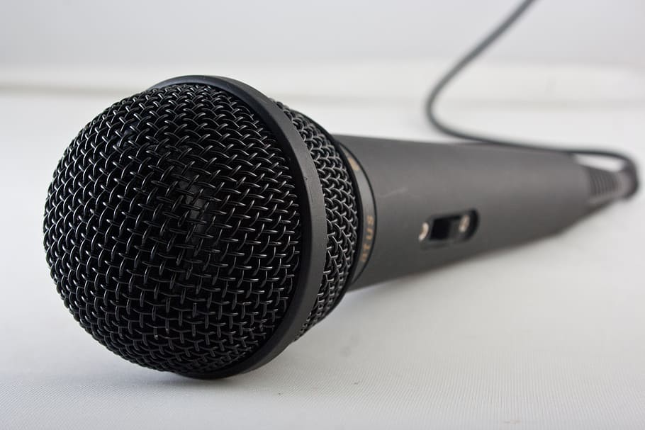 black and gray corded microphone on white surface, music, sing, HD wallpaper