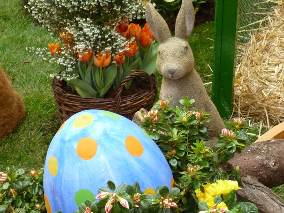 happy easter, easter bunny, easter egg, colorful, custom, plant HD wallpaper