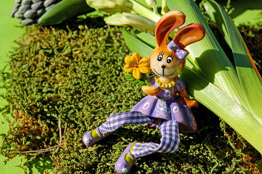 brown and purple rabbit toy, easter bunny, figure, sitting HD wallpaper