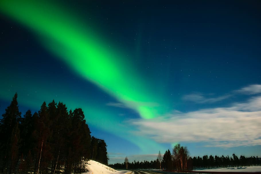 green aurora, aurora borealis, finnish lapland, inari, nature, HD wallpaper