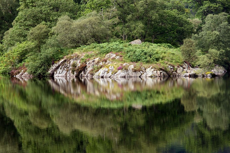 Reflection, Lake, England, nature, water, landscape, green Color HD wallpaper