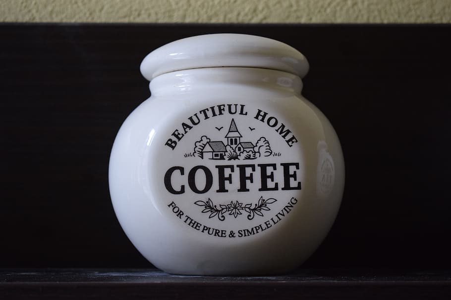 coffee, jar, white, text, western script, indoors, close-up HD wallpaper