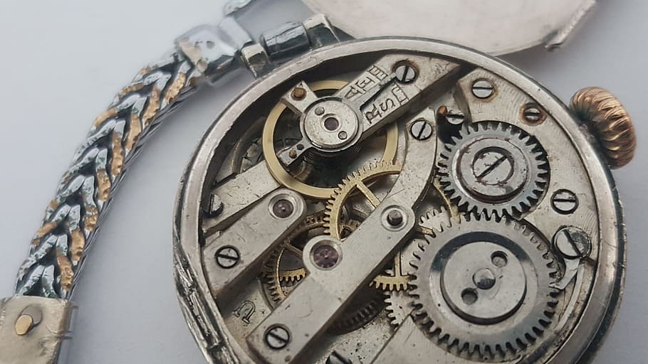 closeup photo of gray mechanical watch, old, retro, jewel, precision HD wallpaper